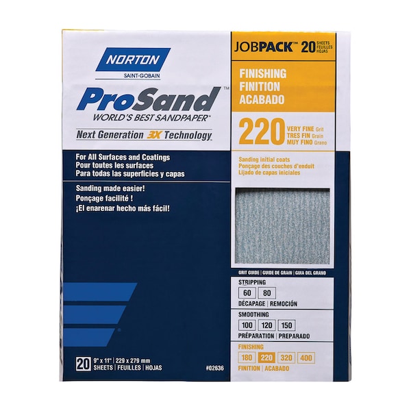 Norton ProSand 11 in. L X 9 in. W 220 Grit Aluminum Oxide Sandpaper 20 pk